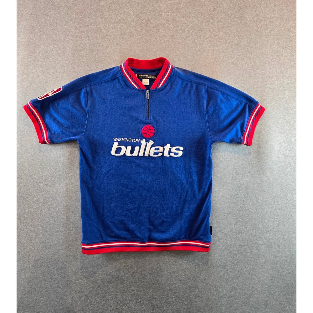 Reebok Washington Bullets Warm Up Shirt Mens Medium Blue Vintage Y2K Quarter Zip